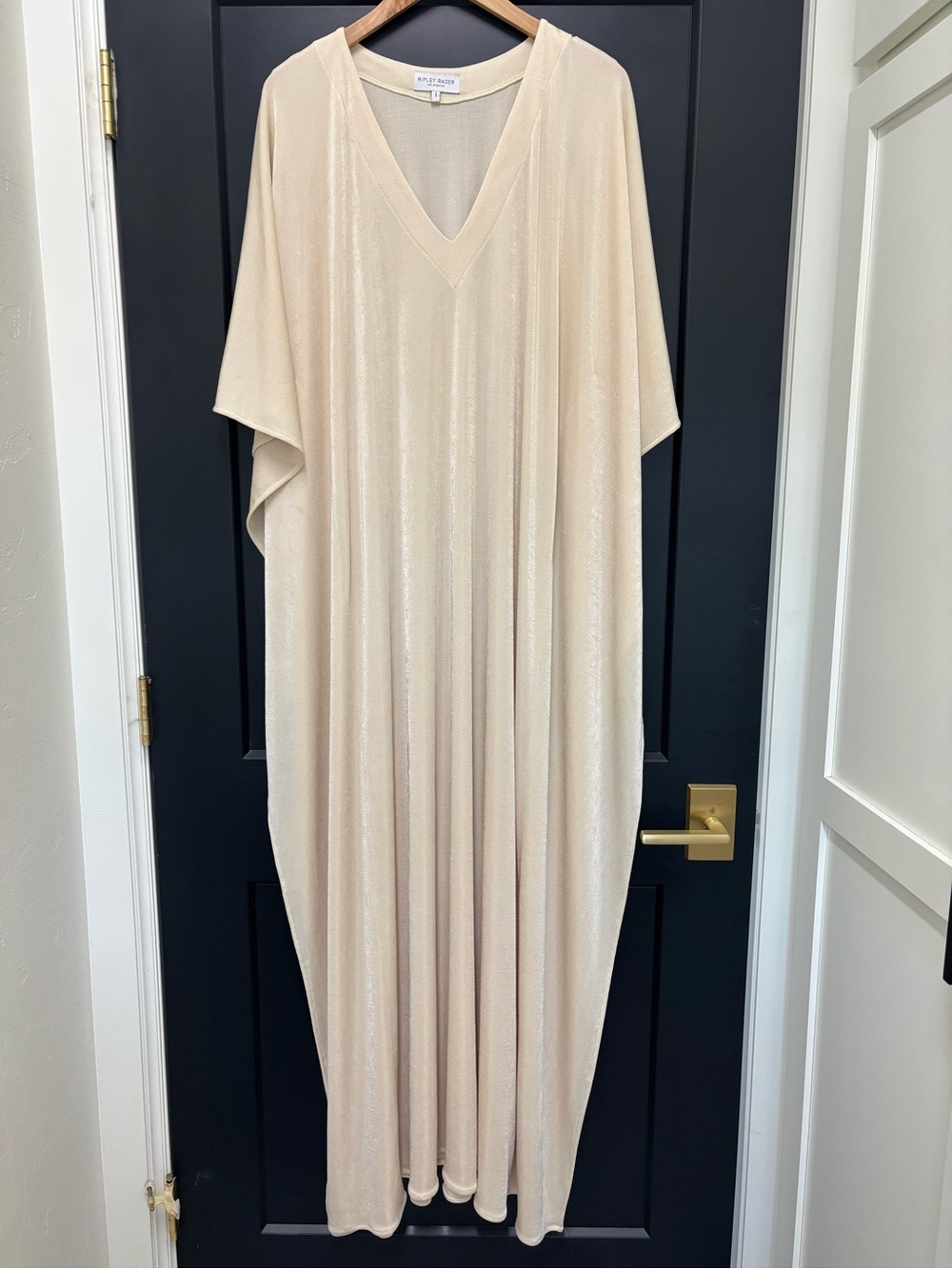 Ripley Rader Los Angeles Champagne Shimmer Caftan Maxi Dress Size 1 small w/flaw - Picture 2 of 11